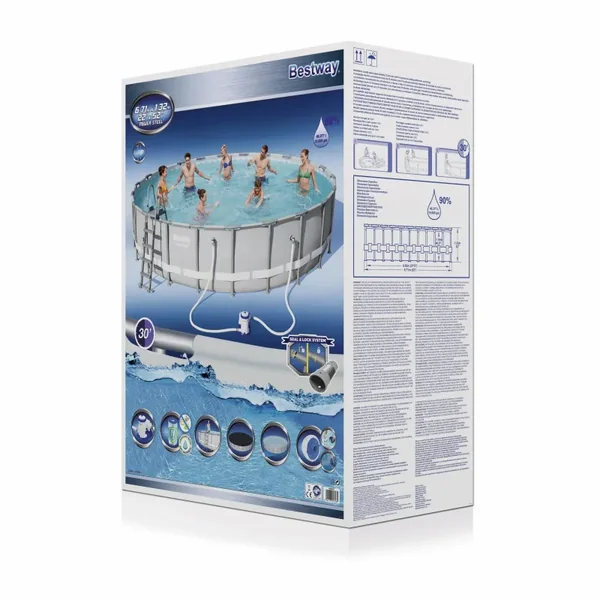 Piscine hors sol tubulaire ronde Bestway Power Steel 671 x 132 cm gris clair
