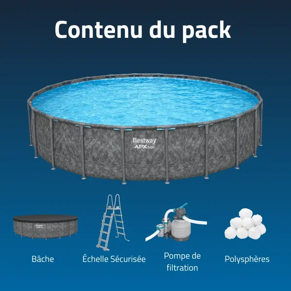 Piscine hors sol tubulaire ronde Bestway Power Steel APX 365 - 610 x 132 cm gris foncé