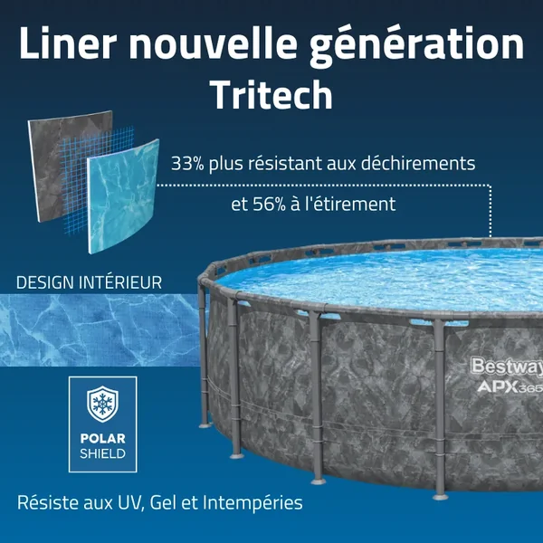 Piscine hors sol tubulaire ronde Bestway Power Steel APX 365 - 610 x 132 cm gris foncé