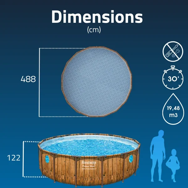 Piscine hors sol tubulaire ronde Bestway Power Steel Swim Vista 488 x 122 cm décor bois