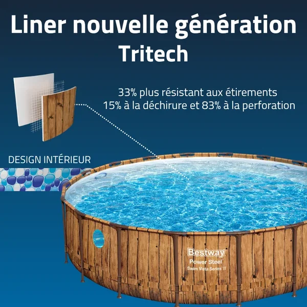 Piscine hors sol tubulaire ronde Bestway Power Steel Swim Vista 549 x 122 cm décor bois