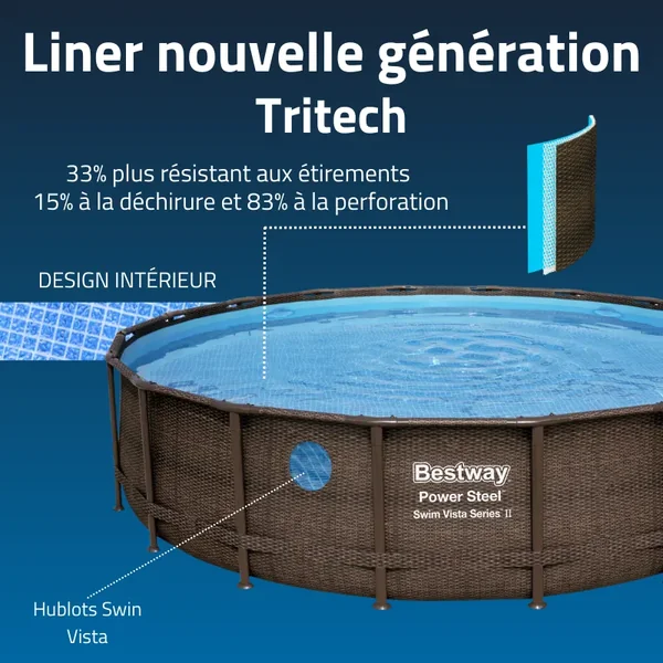Piscine hors sol tubulaire ronde Bestway Power Steel Swim Vista II 549 x 122 cm décor bois