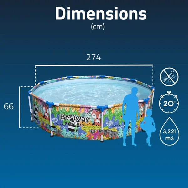 Piscine hors sol tubulaire ronde Bestway Steel Pro 274 x 66 cm décor panda