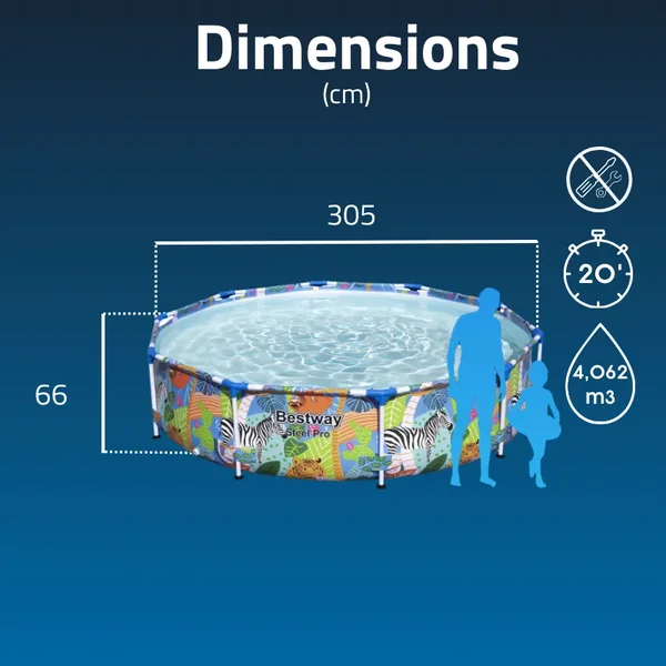Piscine hors sol tubulaire ronde Bestway Steel Pro 305 x 66 cm décor animaux