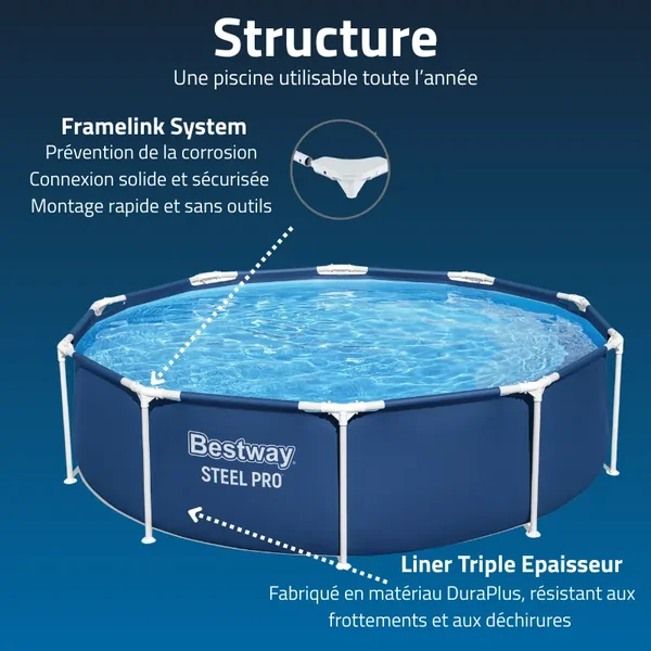Piscine hors sol tubulaire ronde Bestway Steel Pro 305 x 76 cm bleu