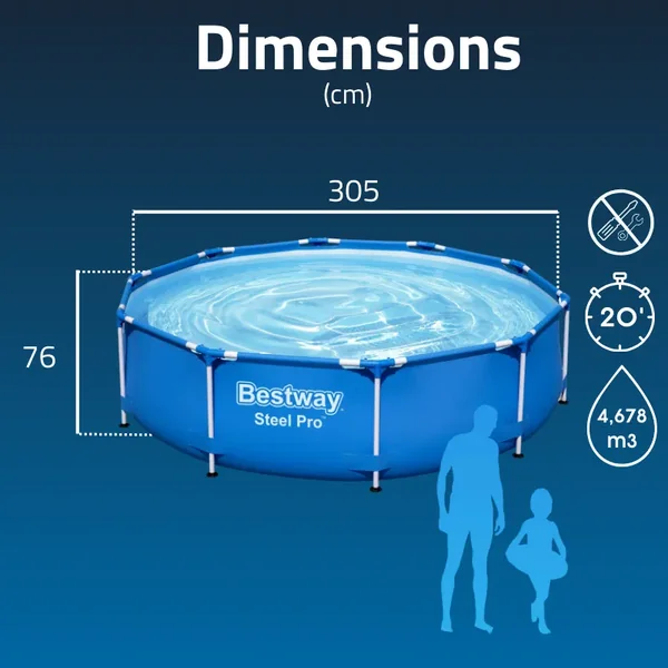 Piscine hors sol tubulaire ronde Bestway Steel Pro 305 x 76 cm bleu