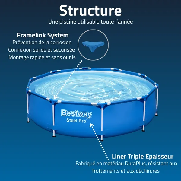 Piscine hors sol tubulaire ronde Bestway Steel Pro 305 x 76 cm bleu