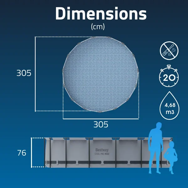 Piscine hors sol tubulaire ronde Bestway Steel Pro Max 305 x 76 cm gris clair