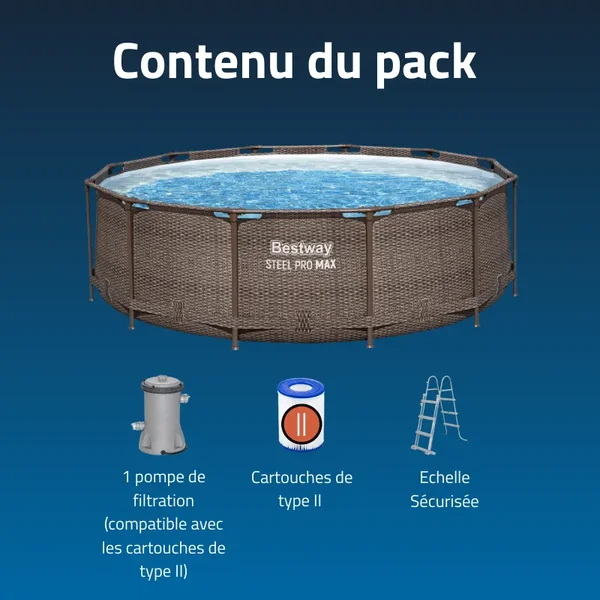Piscine hors sol tubulaire ronde Bestway Steel Pro Max 366 x 100 cm décor rotin