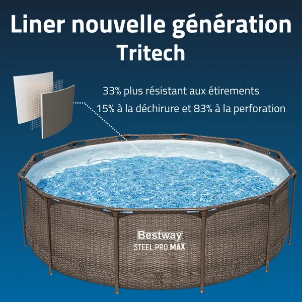Piscine hors sol tubulaire ronde Bestway Steel Pro Max 366 x 100 cm décor rotin gris sans accessoires