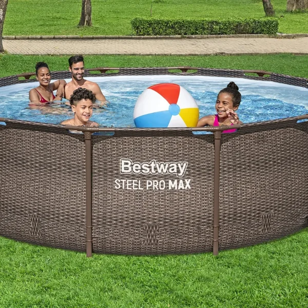 Piscine hors sol tubulaire ronde Bestway Steel Pro Max 366 x 100 cm décor rotin gris sans accessoires