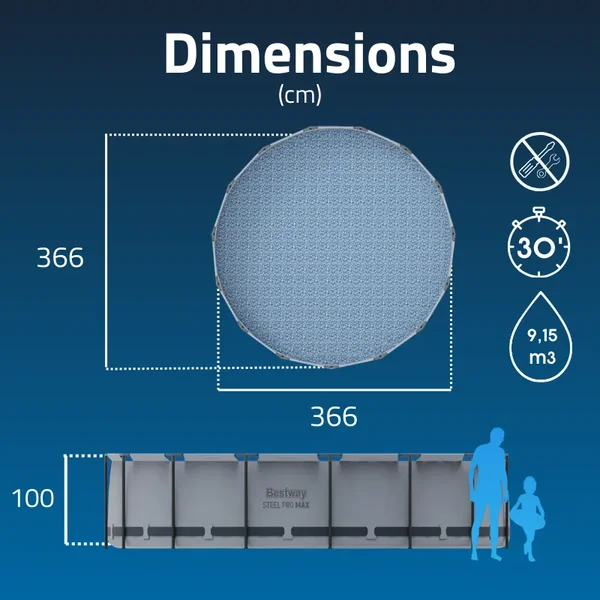 Piscine hors sol tubulaire ronde Bestway Steel Pro Max 366 x 100 cm gris clair sans accessoires