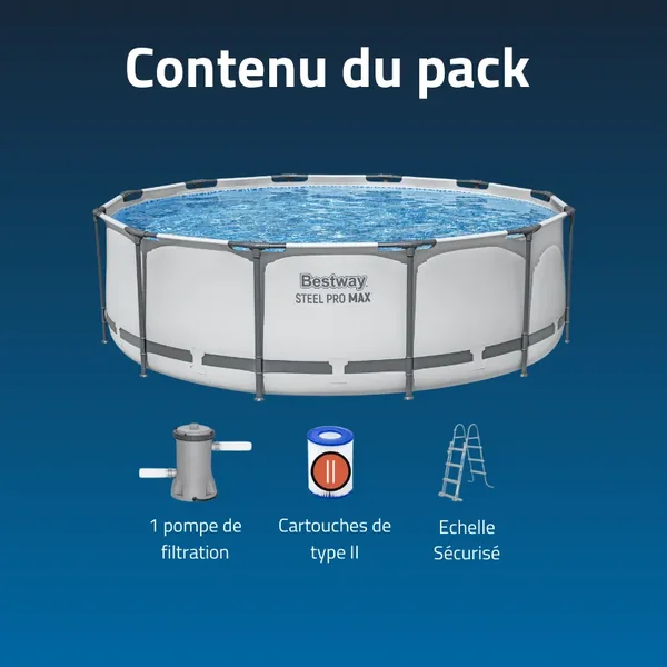 Piscine hors sol tubulaire ronde Bestway Steel Pro Max 366 x 100 cm gris clair