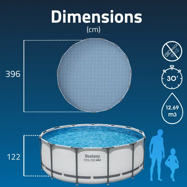 Piscine hors sol tubulaire ronde Bestway Steel Pro Max 396 x 122 cm gris clair