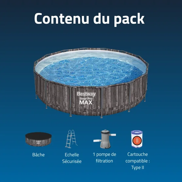 Piscine hors sol tubulaire ronde Bestway Steel Pro Max 427 x 107 cm décor bois