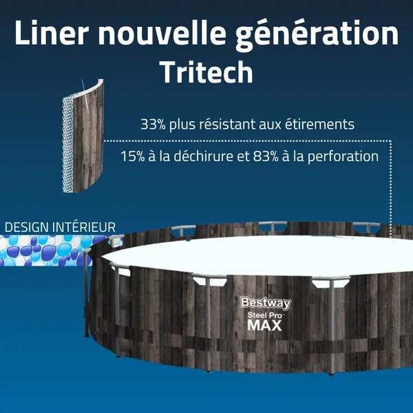 Piscine hors sol tubulaire ronde Bestway Steel Pro Max 427 x 107 cm décor bois