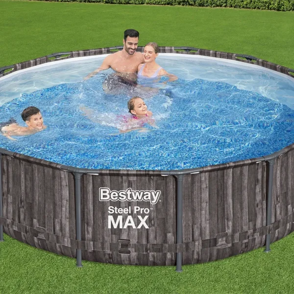Piscine hors sol tubulaire ronde Bestway Steel Pro Max 427 x 107 cm décor bois