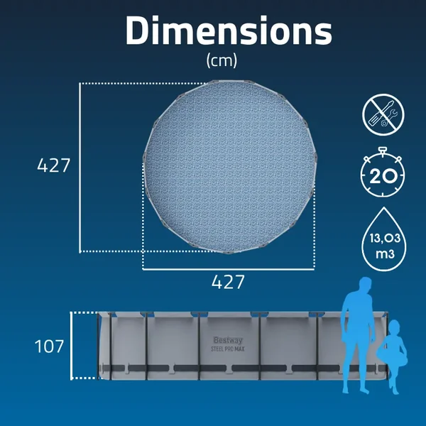 Piscine hors sol tubulaire ronde Bestway Steel Pro Max 427 x 107 cm gris clair