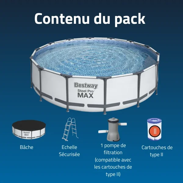 Piscine hors sol tubulaire ronde Bestway Steel Pro Max 427 x 107 cm gris clair
