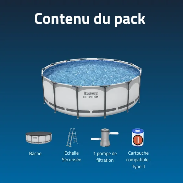 Piscine hors sol tubulaire ronde Bestway Steel Pro Max 427 x 122 cm gris clair