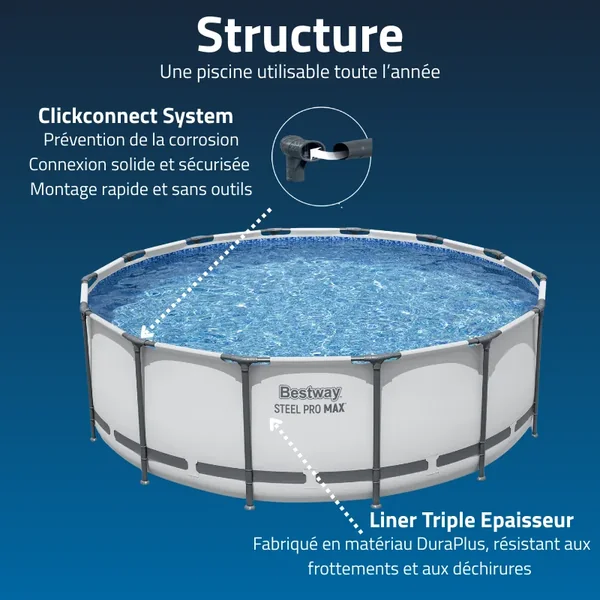 Piscine hors sol tubulaire ronde Bestway Steel Pro Max 427 x 122 cm gris clair