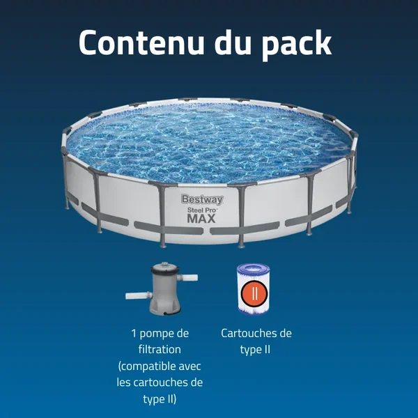 Piscine hors sol tubulaire ronde Bestway Steel Pro Max 427 x 84 cm gris clair