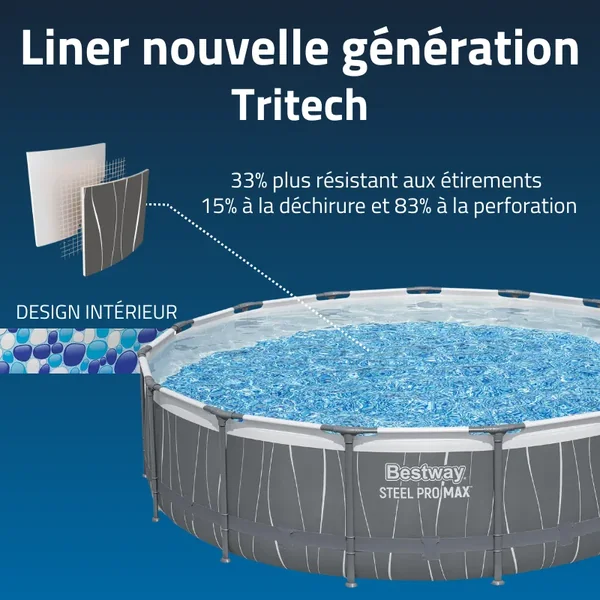 Piscine hors sol tubulaire ronde Bestway Steel Pro Max 457 x 107 cm gris clair avec LED