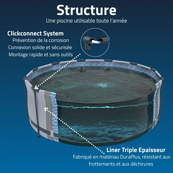 Piscine hors sol tubulaire ronde Bestway Steel Pro Max 457 x 107 cm gris clair avec LED