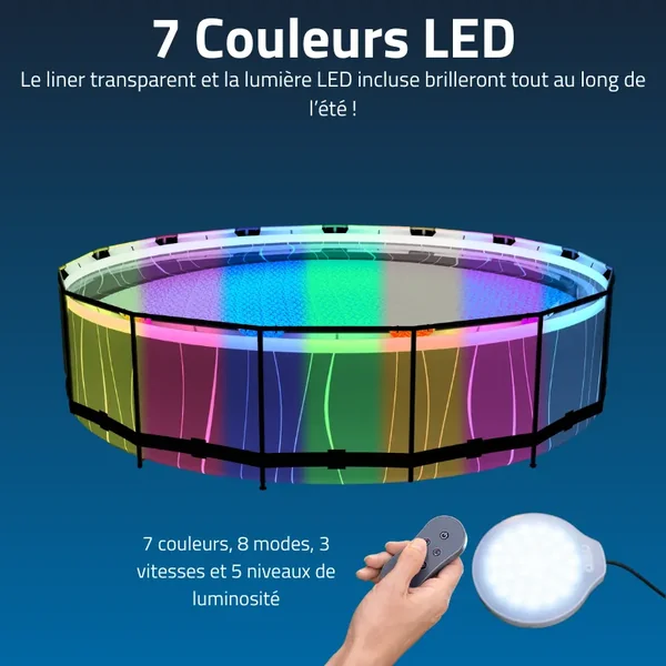 Piscine hors sol tubulaire ronde Bestway Steel Pro Max 457 x 107 cm gris clair avec LED