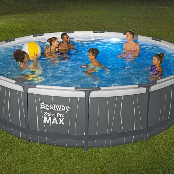 Piscine hors sol tubulaire ronde Bestway Steel Pro Max 457 x 107 cm gris clair avec LED