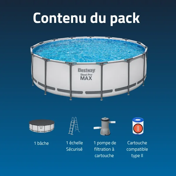 Piscine hors sol tubulaire ronde Bestway Steel Pro Max 457 x 122 cm gris clair