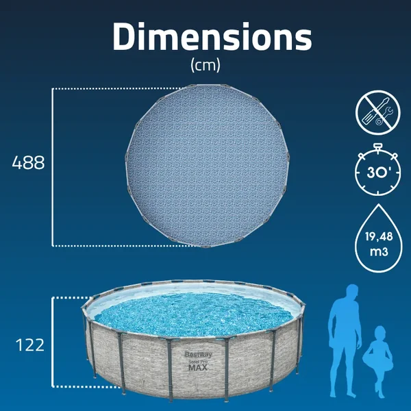 Piscine hors sol tubulaire ronde Bestway Steel Pro Max 488 x 122 cm décor pierres