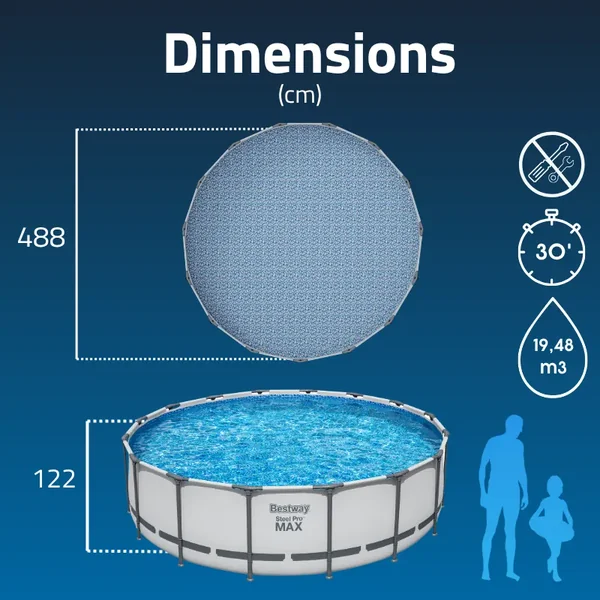 Piscine hors sol tubulaire ronde Bestway Steel Pro Max 488 x 122 cm gris clair