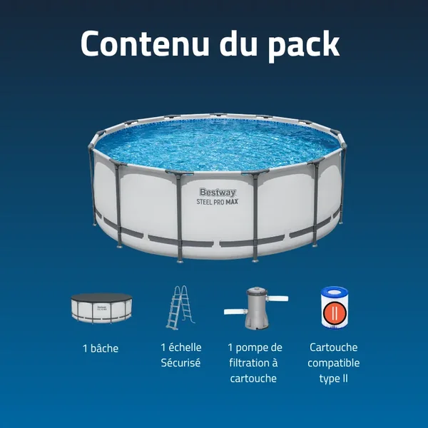 Piscine hors sol tubulaire ronde Bestway Steel Pro Max 488 x 122 cm gris clair