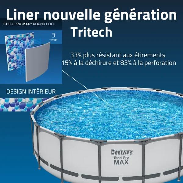 Piscine hors sol tubulaire ronde Bestway Steel Pro Max 488 x 122 cm gris clair