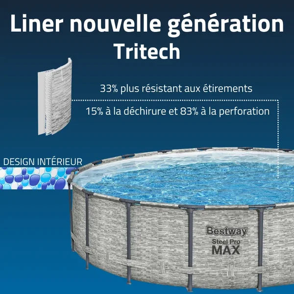 Piscine hors sol tubulaire ronde Bestway Steel Pro Max 549 x 122 cm décor pierres