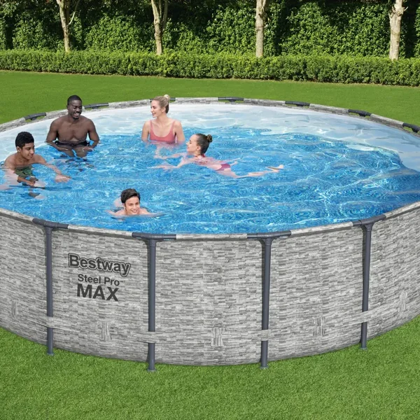 Piscine hors sol tubulaire ronde Bestway Steel Pro Max 549 x 122 cm décor pierres