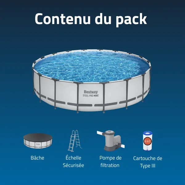 Piscine hors sol tubulaire ronde Bestway Steel Pro Max 549 x 122 cm gris clair