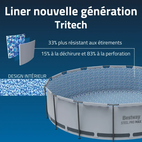 Piscine hors sol tubulaire ronde Bestway Steel Pro Max 549 x 122 cm gris clair