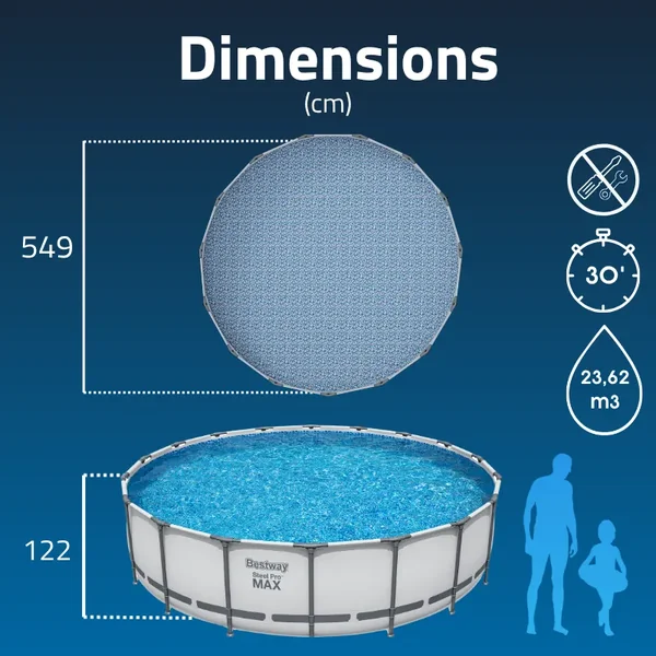 Piscine hors sol tubulaire ronde Bestway Steel Pro Max 549 x 122 cm gris clair
