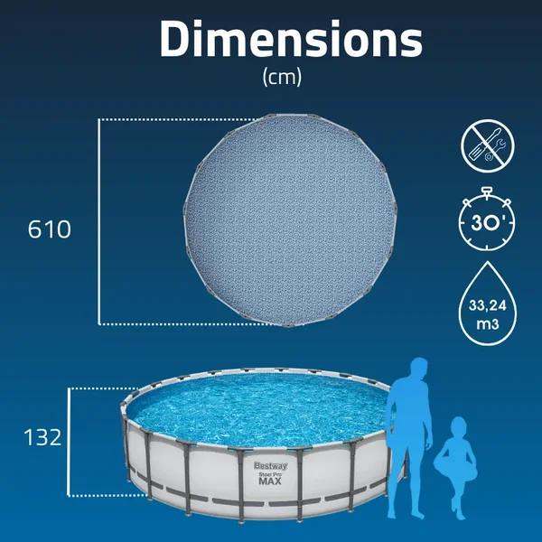 Piscine hors sol tubulaire ronde Bestway Steel Pro Max 610 x 132 cm gris clair