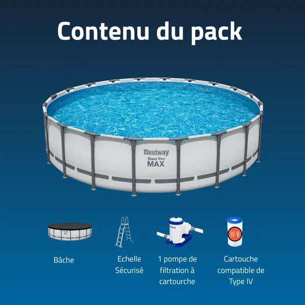 Piscine hors sol tubulaire ronde Bestway Steel Pro Max 610 x 132 cm gris clair