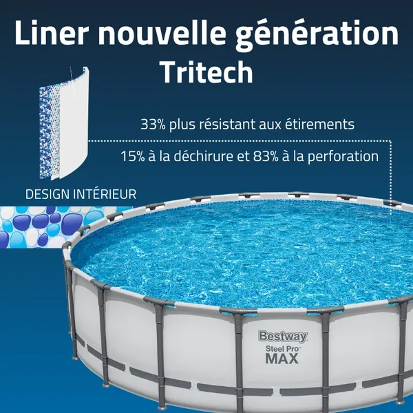 Piscine hors sol tubulaire ronde Bestway Steel Pro Max 610 x 132 cm gris clair
