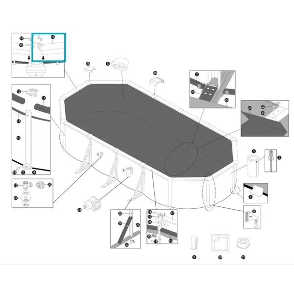 Plateforme supérieure longue pour piscine ovale Hydrium - 7,32 x 3,66 x 1,32 m