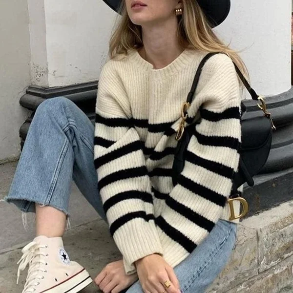 Pull Boho Rayure Noir et Blanc