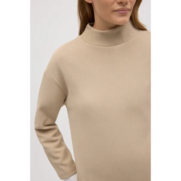Pull col Perkins effet velours côtelé beige