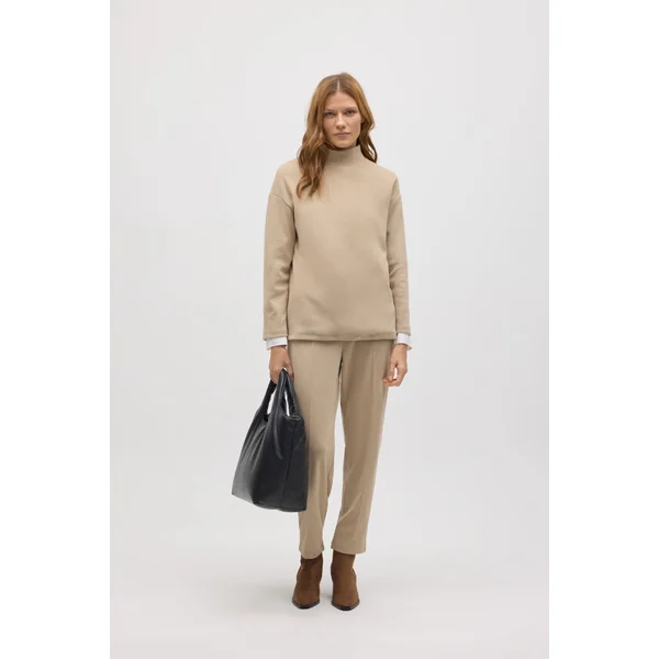 Pull col Perkins effet velours côtelé beige