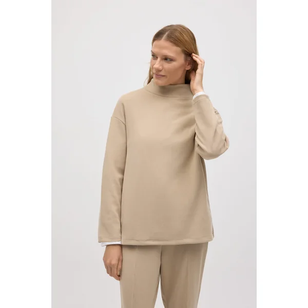 Pull col Perkins effet velours côtelé beige