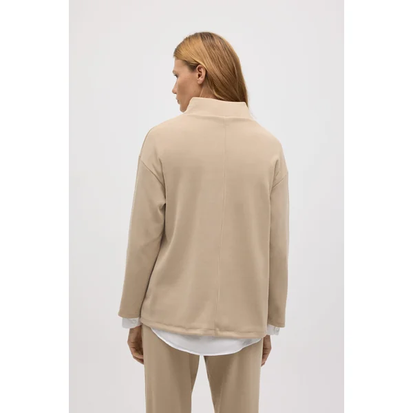 Pull col Perkins effet velours côtelé beige