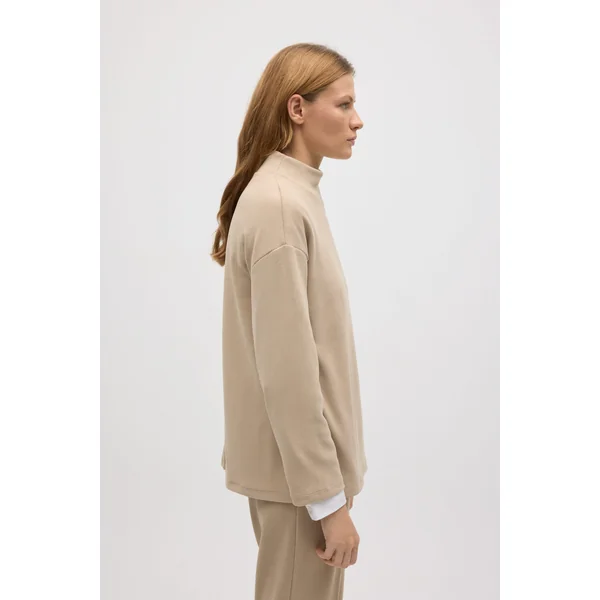 Pull col Perkins effet velours côtelé beige